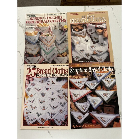 Bread Cloths Cross Stitch Patterns Booklets Leisure Arts Vintage Lot of 4 - Picture 1 of 3